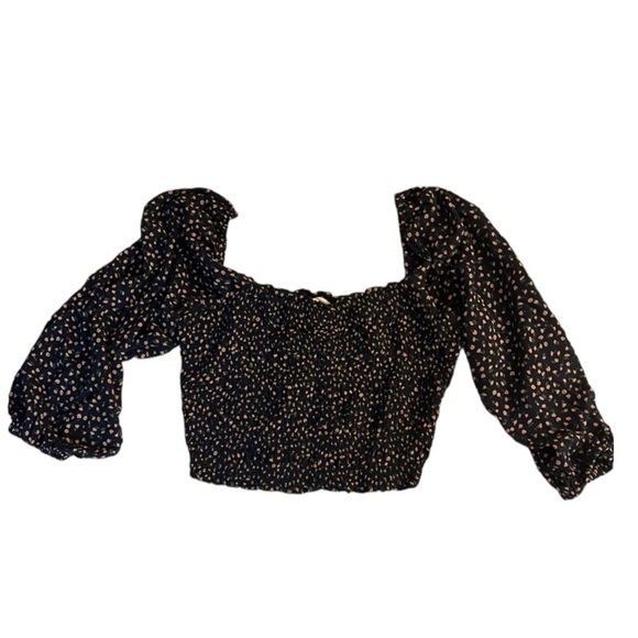 American Eagle Outfitters DitsyFloral Print Off The Shoulder Crop Navy Size Sm - Picture 1 of 4